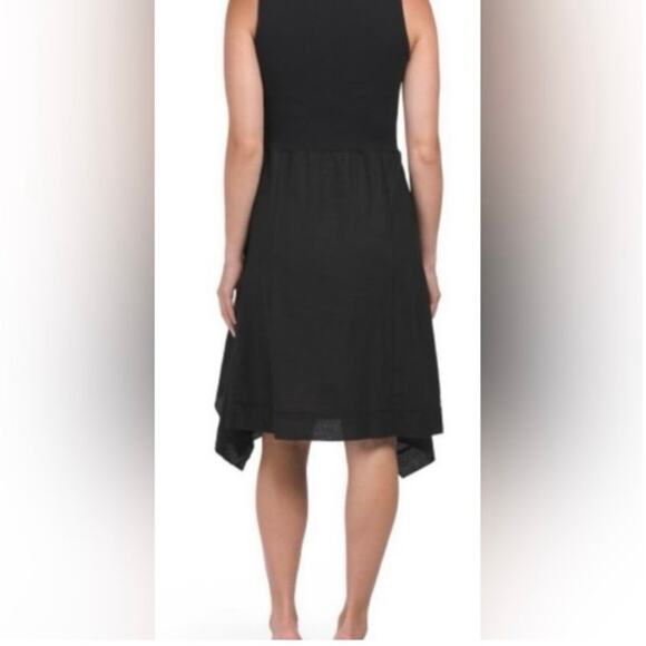 FOR CYNTHIA Women's PLUS 1X Lagenlook Ribbed Sleeveless A Line Linen Dress Black - Picture 14 of 15